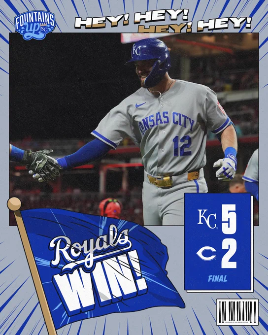 Final:
Royals 5
Reds 2

Pictured:
Nick Loftin smiles and gives a high five while jogging back to the dugout. (Photo by Colten Strauss/Major League Baseball)