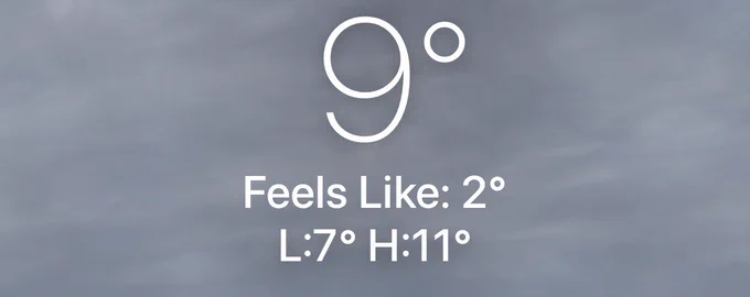 9°C/48°F (feels like 2°C/36°F)