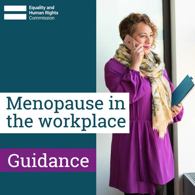 Professional woman talking on phone, illustrating workplace menopause support and guidance from Equality and Human Rights Commission.