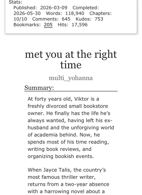 Screenshot of fanfic
Name: met you at the right time 
Author: multi_yohanna