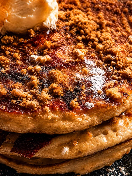 Pineapple Upside Down Pancakes at The Brunch Project Bangalore, fluffy caramelized pancakes layered with pineapple, crumble topping and vanilla ice cream, tropical brunch favorite in Koramangala.