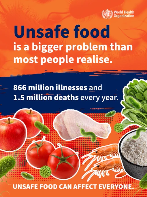 World Health Organization warns unsafe food causes 866 million illnesses and 1.5 million deaths annually worldwide.