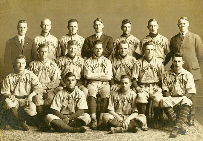 University of Michigan 1911 baseball team.  Branch Rickey, back row center
