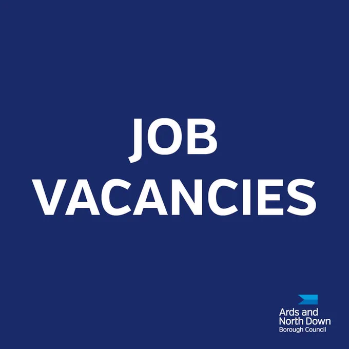 White text reading 'JOB VACANCIES' on a dark blue background with Ards and North Down Borough Council logo in the bottom right corner.
