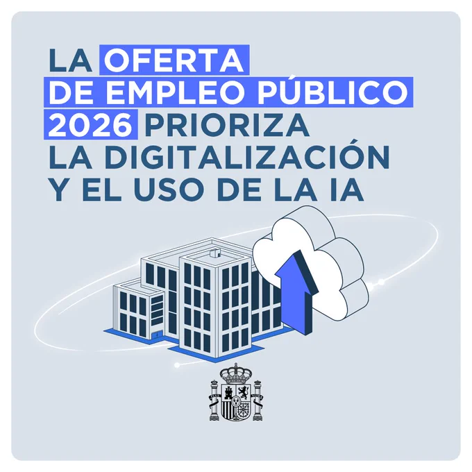 La Oferta de Empleo Público 2026 prioriza la digitalización y el uso de la IA.

2.689 plazas estarán reservadas para personas con discapacidad.