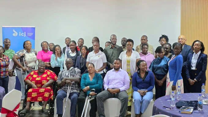 Participants from OPDs, women's rights organizations, and the justice sector pose for a group photo during a disability-inclusive justice engagement in Kisumu organized by UDPK and ICJ.