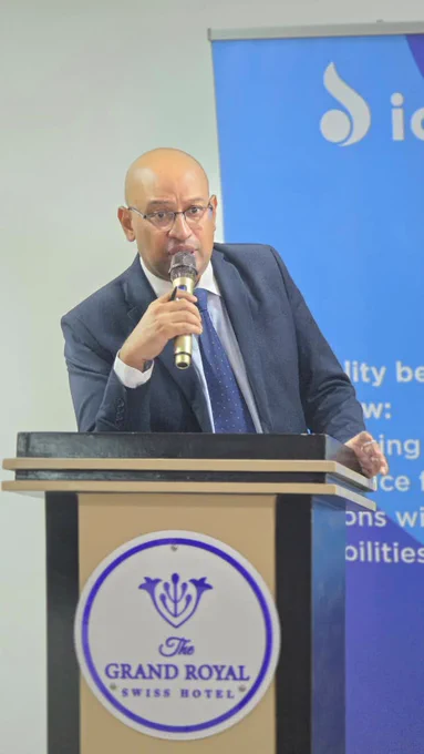 A speaker delivers remarks during a disability-inclusive justice engagement in Kisumu, organized by UDPK and ICJ to advance access to justice for persons with disabilities.