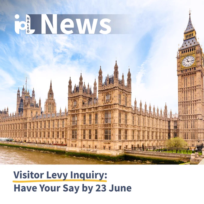IoL News graphic featuring an image of the Houses of Parliament and Big Ben with the text: Visitor Levy Inquiry: Have Your Say by 23 June.