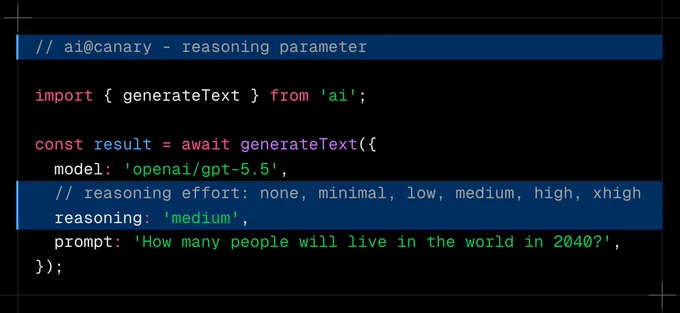 Configuring reasoning effort with AI SDK 7
