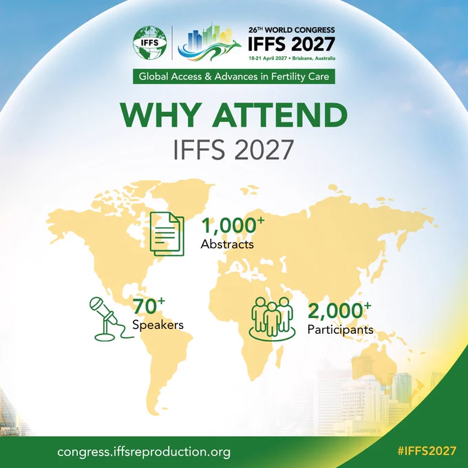 🌍 The future of reproductive medicine starts at IFFS 2027.

👥 2,000  participants | 📄 1,000  abstracts | 🎤 70  speakers

📍 Brisbane, Australia
📅 18–21 April 2027

Register your interest: https://congress.iffsreproduction.org/

#IFFS2027 #ReproductiveMedicine #FertilityCare #GlobalHealth