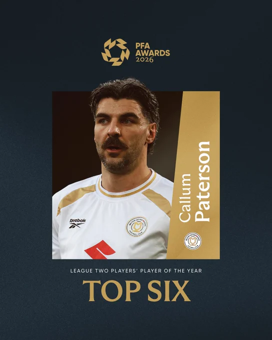 Callum Paterson shortlisted in the top six for pfa league two players' player of the year.