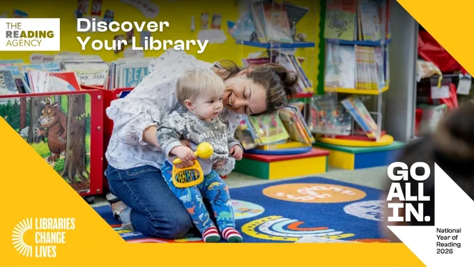 Woman and child in a children's library