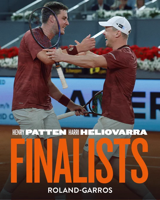 graphic showing Henry Patten & Harri Heliovaara are Roland Garros finalists 