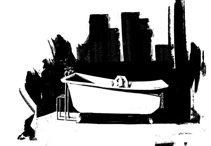 Drawing of a bathtub.