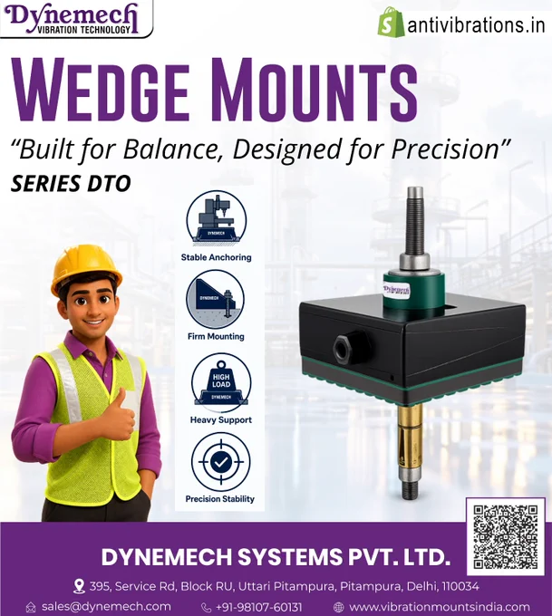 Dynemech Wedge Mounts Series DTO industrial mounting solution featuring stable anchoring, firm mounting, high load support, and precision stability for machine levelling and vibration control.