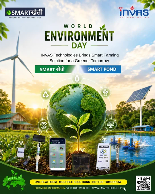 🌍 World Environment Day 2026

At INVAS Technologies, we believe technology can play a vital role in protecting our planet. Through our Smart Farming Solutions — SmartKheti and SmartPond — we empower farmers with real-time monitoring, data-driven insights, and sustainable resource management to build a greener tomorrow.

🌱 Smarter Farming
💧 Efficient Water Management
📡 IoT-Powered Monitoring
♻️ Sustainable Agriculture Practices

Together, let's nurture nature and secure our future.

INVAS Technologies Brings Smart Farming Solutions for a Greener Tomorrow.

🌎 One Earth • One Chance
Protect It Today, Preserve It For Tomorrow.

For more information, visit: www.smartkheti.co.in

#WorldEnvironmentDay #INVASTechnologies #SmartKheti #SmartPond #SmartFarming #SustainableAgriculture #AgriTech #IoT #EnvironmentDay #GoGreen #ClimateAction #DigitalFarming #PrecisionAgriculture #Sustainability