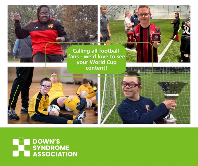 Images of boys and a girl who have Dow's syndrome, playing football.