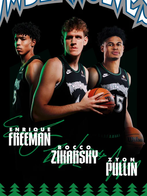 Graphic of two-way players Enrique Freeman, Rocco Zikarsky and Zyon Pullin for end of season Roster Reviews.