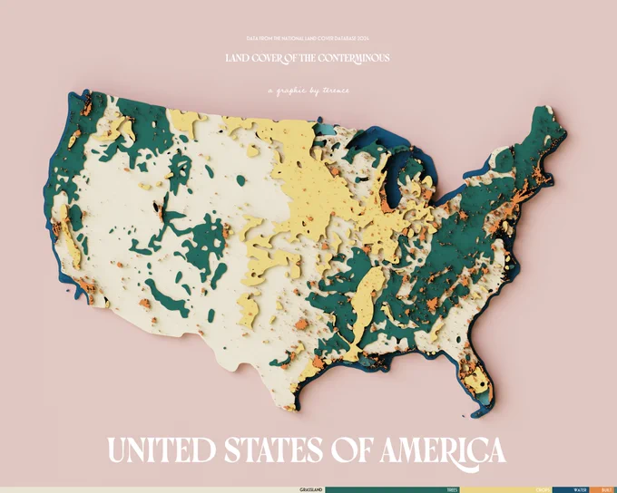 A visualisation of the land cover of the United States of America