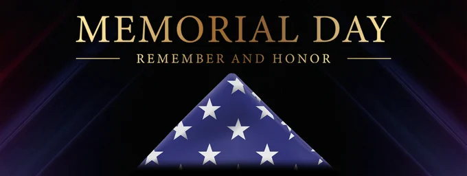 A graphic with a folded US flag and the text "Memorial Day: Remember and Honor"