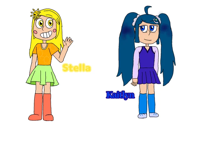 Stella is the sunny, optimistic sibling of the family! Being cheerful and energetic, she ensures her family to have a bright and positive day! Her sunbeam powers is the ability to wake you up, and she glows in intense excitement.

Kaitlyn is a calm and relaxed one who makes sure her family gets to sleep and rest well after fun activities. Her indigo, sparkling mist in her hands makes you sleepy. She can be sleepy and tired, or can be enigmatic, but don't worry, she cares deeply about her family.