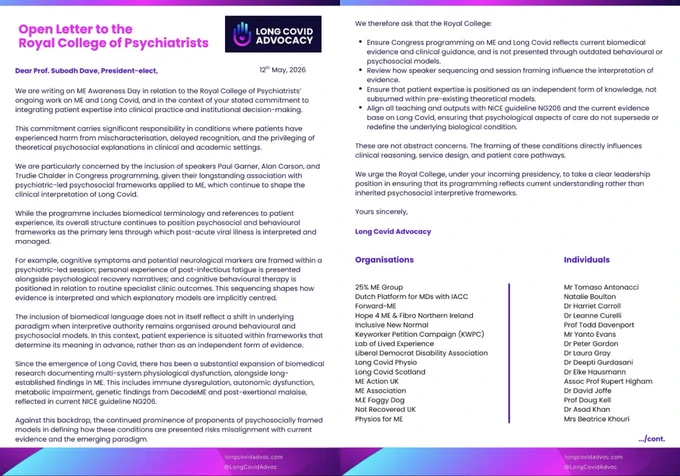 Open letter to Royal College of Psychiatrists 
