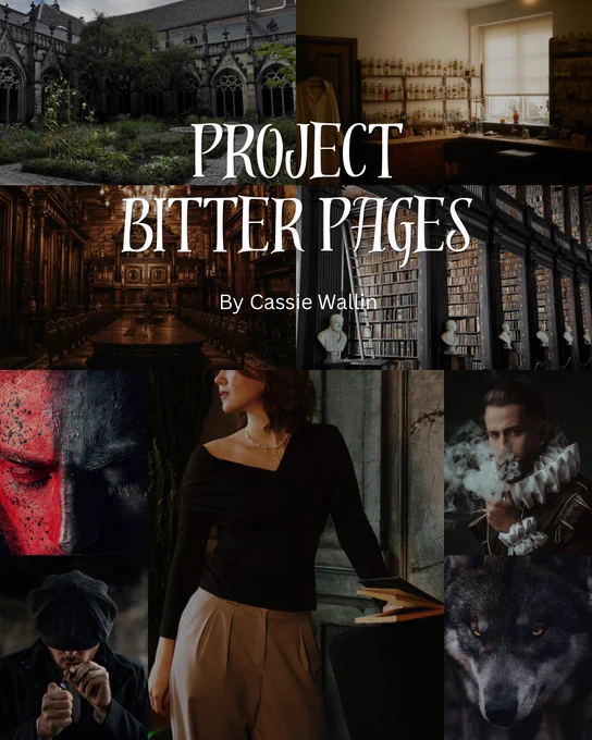 Project bitter pages moodboard: masion, lab, villains, books
