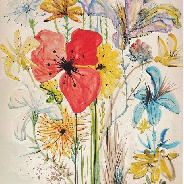 Salvador Dali (1904-1989) - Fleurs d'été dans un paysage surréaliste (Summer flowers in a surreal landscape) - signed and dated 'Dalí 1953'
Gouache, water colour, brush   pen and ink and pencil on board
