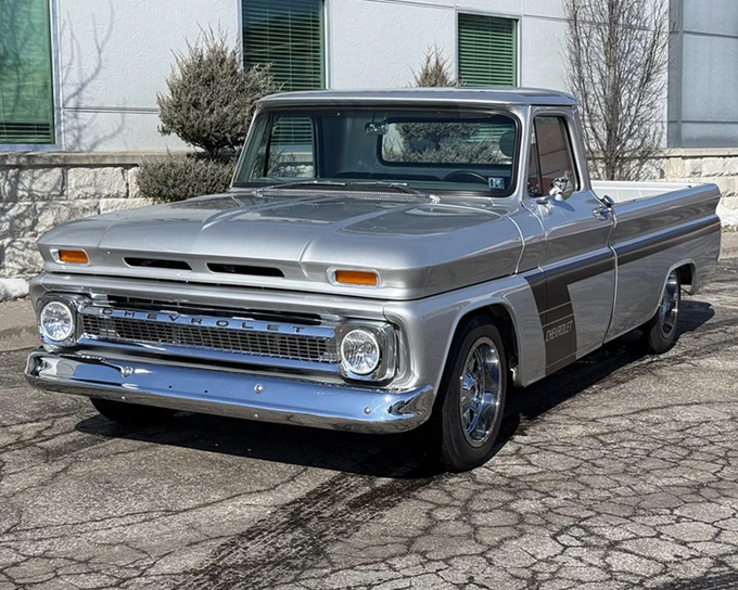 Fleetside style that still hits every time. This custom 1966 @Chevrolet #C10 fleetside pickup is powered by a 6.0-liter Vortec V-8 engine with FiTech electronic fuel injection and a 700R4 four-speed automatic transmission.
