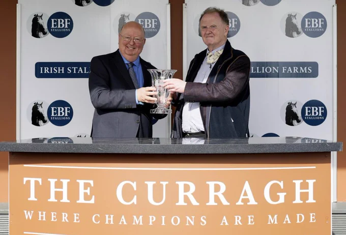 Christy Grassick (Irish EBF Board member) presents the trophy to the winning owner of HEADMASTER, John Lynam.