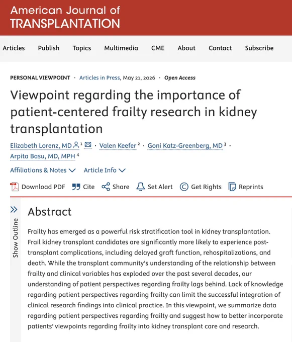 Article discussing the significance of patient-centered frailty research in improving kidney transplantation outcomes.