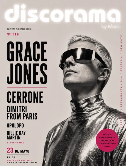 La reina absoluta del avant-garde y las pistas, GRACE JONES (@gracejones), lidera una noche de clubbing puro en #Discorama 519.

Música para gente que escapa del algoritmo.

🗓️ HOY | 23 HS 📻 Radio Con Vos FM 89.9 
🌐 radioconvos.com.ar
👇 Sigue la lista de pesados de esta noche en el hilo.