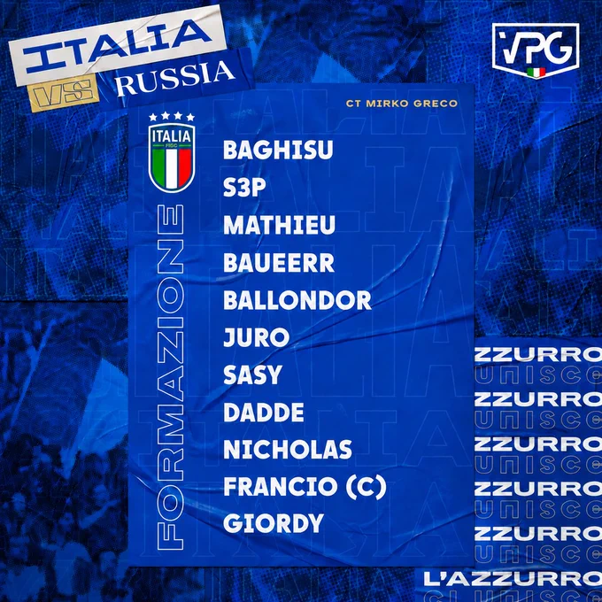 👥 @VPGItaly XI 
@baghisu
@Xs3Phir0th
@xMathieu98
@Baueerrrx
@InsideFrezeer
@Ju29r0_
@sasyyv
@RemindDadde
@NicholasMMII
@FrancioLF ©️
@Giordy_El_Nino

#FC26 #EAFC #WorldCup #ProClubs 🌎