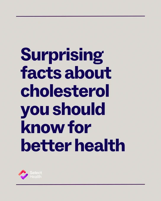 Text on a plain background reads: "Surprising facts about cholesterol you should know for better health." The logo for Select Health is at the bottom.