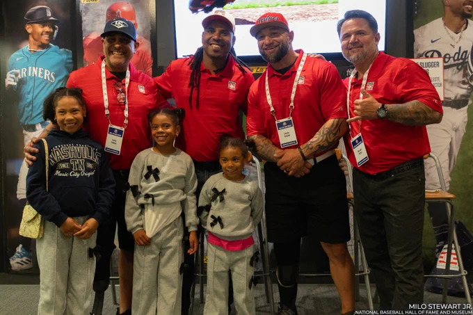 Members of the Louisville Slugger Warriors greet fans during a Night at the Museum event. (Milo Stewart Jr./National Baseball Hall of Fame and Museum)