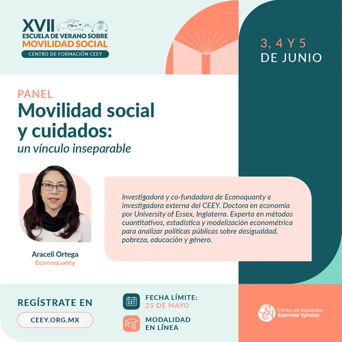 Panel sobre movilidad social y cuidados con Araceli Ortega, experta en economía y métodos cuantitativos, en la XVII Escuela de Verano del CEEY.