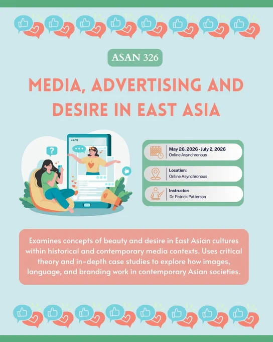 Register now for ASAN 326 Media, Advertising & Desire in East Asia, online asynchronous from May 26, 2026 to July 2, 2026