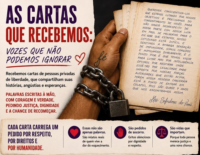 Recebemos denúncias extremamente graves vindas de pessoas privadas de liberdade que relatam uma rotina marcada por humilhações, ameaças, agressões psicológicas e condições desumanas dentro da unidade prisional. Os relatos descrevem um ambiente de abandono, sofrimento e medo constante, onde direitos básicos garantidos por lei estariam sendo violados diariamente.

Segundo as mensagens, internos afirmam conviver com superlotação, falta de condições mínimas de higiene, água de má qualidade, alimentação inadequada e uso recorrente de spray de pimenta e munições de elastômero. Há ainda denúncias de intimidações, espancamentos e ameaças contra aqueles que tentam denunciar os abusos sofridos.

As cartas também apontam para um cenário de adoecimento físico e emocional dentro da unidade, mencionando a sensação de impunidade e o silêncio imposto pelo medo. Os autores pedem socorro, fiscalização urgente e a atuação de órgãos responsáveis pela garantia dos direitos humanos e pelo cumprimento da Lei