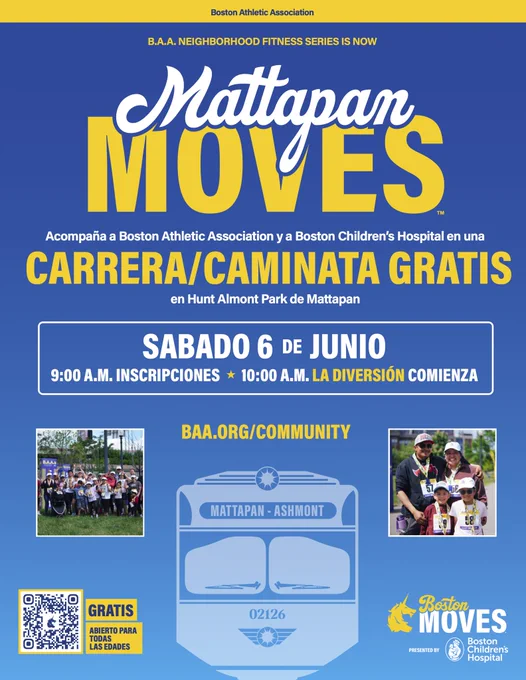 Mattapan Moves 2026 flyer in Spanish
