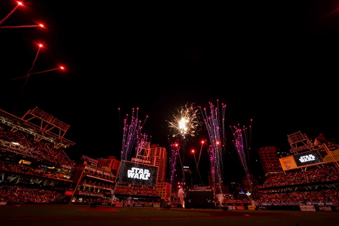 Postgame Star Wars themed fireworks at Petco Park.
