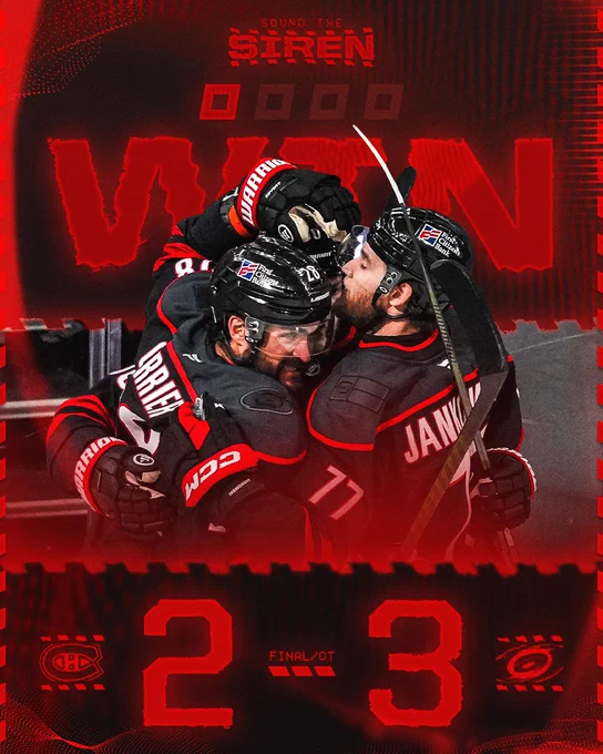 The Canes beat the Canadiens 3-2 in overtime