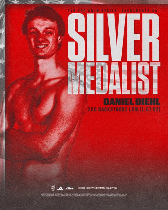 Graphic of Daniel Diehl after winning Silver in the 200 backstroke LCM at the TYR Pro Swim Series in Sacramento, California.