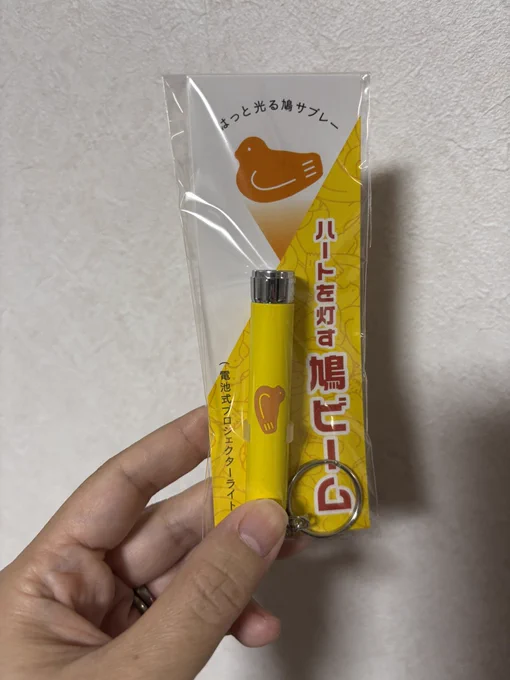 鳩ビームのパッケージを左手で持つ画像。