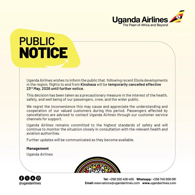 Travel Updates

Due to the recent #Ebolavirus outbreak, Ugandan Airlines suspends flights to and from Kinshasa

Stay safe. 

Have a great week.

#Uganda #Nigeriantravelagency #lagostravelagency #nonappearancevisa 