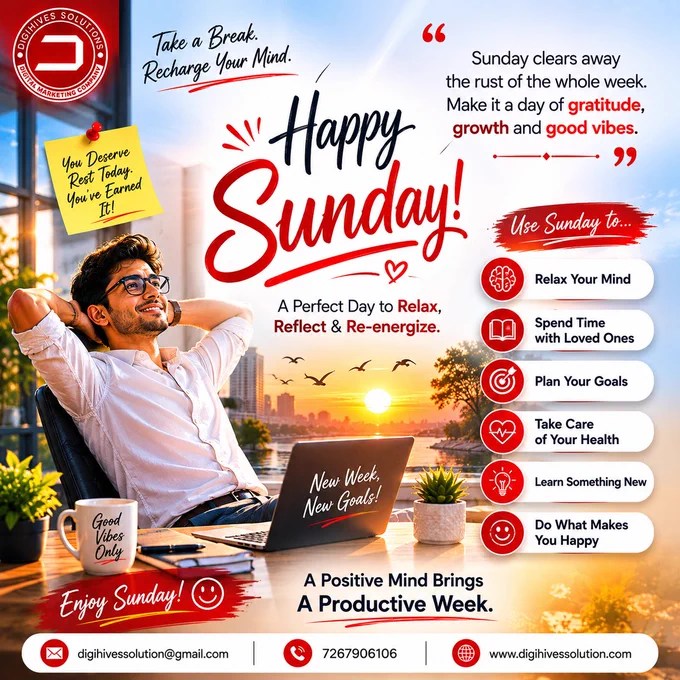 🌞 Happy Sunday from Digihives Solutions.✅ 💻✨

Sunday is not just a day to relax —
It’s a day to recharge your ideas and plan your next big success! 🚀📈

💡 “Great brands are built with consistency, creativity & smart digital strategies.”

Let your business grow smarter with expert SEO, Social Media Marketing & Digital Branding services 🔥

📍 Digihives Solutions.✅
Best Digital Marketing Company in Varanasi
SEO Company | Social Media Marketing Agency

📲 Call Now: 072679 06106
📩 Email: digihivessolution@gmail.com
🌐 Website: www.digihivessolution.com

#HappySunday #SundayMotivation #DigihivesSolutions #DigitalMarketing #SEOCompany #SocialMediaMarketing #BusinessGrowth #BrandingAgency #MarketingStrategy #OnlineSuccess #VaranasiBusiness #DigitalIndia #CreativeMarketing #SundayVibes #GrowYourBusiness #ContentMarketing #StartupGrowth #DigitalAgency #SuccessMindset #SEOServices
