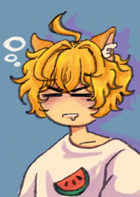 a colored sketch of Alarich of VERSA by yours truly. By the state of his ruffled hair, drooling mouth, and closed eyes, Alarich is still half-asleep.
