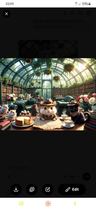 Adventure Hamster and Kitty are plotting a new course on their map in the Greenhouse Library. Cupcakes, cappuccino and cake will strengthen them. 