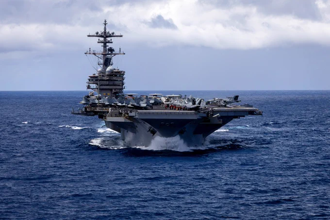 USS George HW Bush in the Northern Arabian Sea enforcing the USS blockade, April 23, 2026. Source: X@CENTCOM