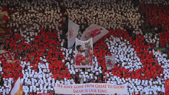 Photography of Mo Salah's mosaic at Anfield.