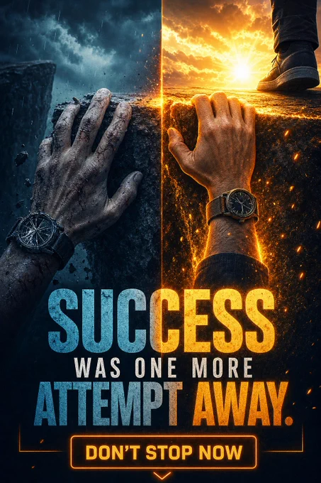 ⚡ What If Your Breakthrough Was Literally ONE More Try Away? 

Edison tried 10,000 times before the light came on — what's YOUR excuse to stop?

The storm on the LEFT represents every doubt, every "no," every exhausted moment you've ever felt. 🌧️

The sunrise on the RIGHT? That's what happens when you choose the most powerful Mindset Shift of your life — try one more time. 🌅🔥

Most people quit right before the miracle. Don't be like most people.

✨ "The most certain way to succeed is always to try just one more time." — Thomas Edison

🎯 The question isn't CAN you succeed — it's will you take one more step? 👉 Curious what's on the other side?

(No cost. No risk. Just a possibility.) 💥
